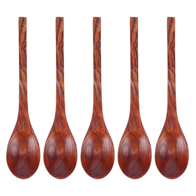 5PCS Japanese Style Wood Spoon Long Handle Soup Spoons Household Tableware Kitchen Tools