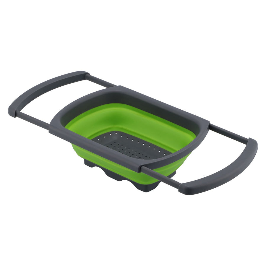 Folding Drain Basket Retractable Fruit Vegetable Washing Draining Basket for Home Kitchen UseGreen