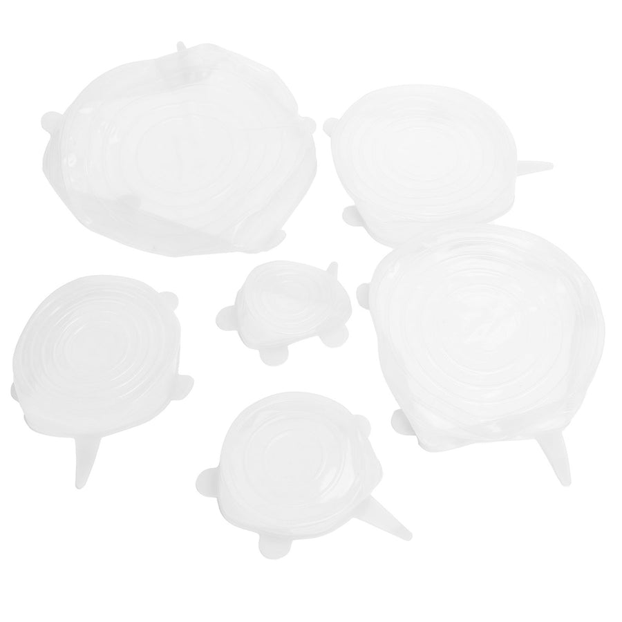 6Pcs Food Sealing Lid Expandable Reusable Vegetable Fruit Sealing Cover for Kitchen UseWhite
