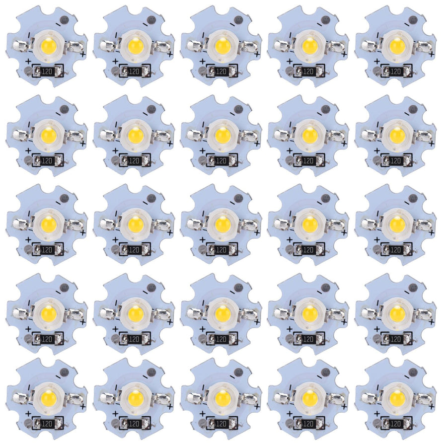 25Pcs 0.5W 5V High Power LED Lamp Bead Light Source Chip with Aluminum PlateWarm White Light: 3000‑3200K