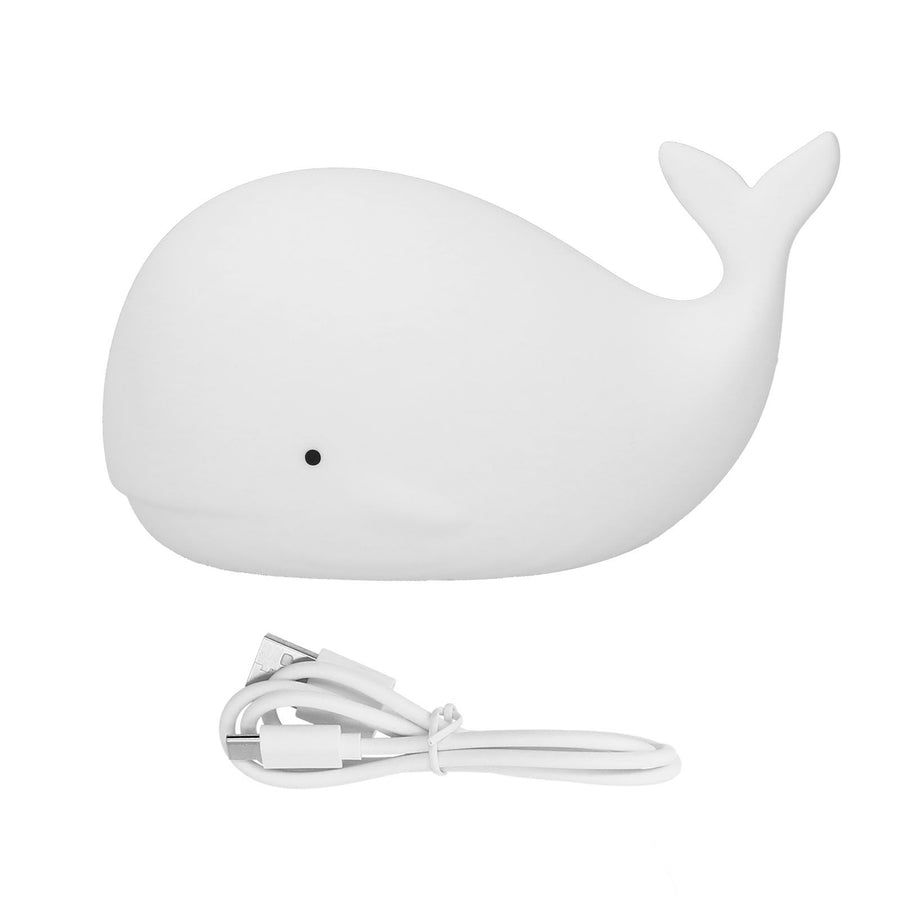 USB Night Light 1.3W Whale Shape 7-Colors Silicone Bedside Lamp for Home Bedroom White