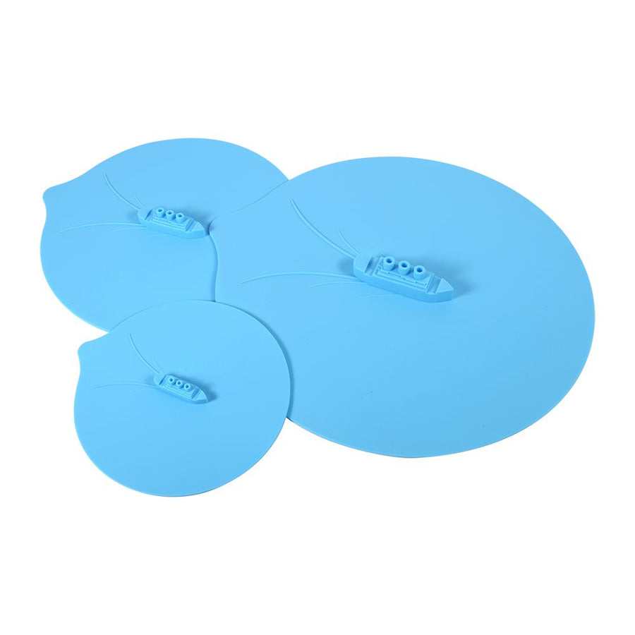 Set of 3pcs Unique Steam Ship Design Silicone Seal Cover Pot Mug Cup Lid Kitchen Gadgets Blue