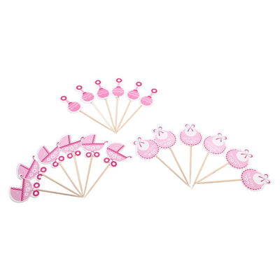 18Pcs Girl Type Kids Birthday Cute Cupcake Toppers Baby Shower Cake Decorations (Pink)