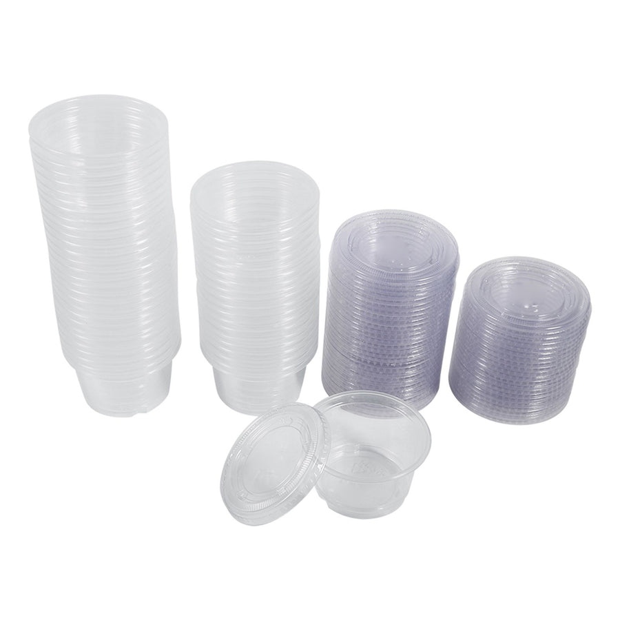 50Pcs Disposable Plastic Clear Sauce Chutney Cups Boxes With Lid Food Takeaway Hot (4oz)