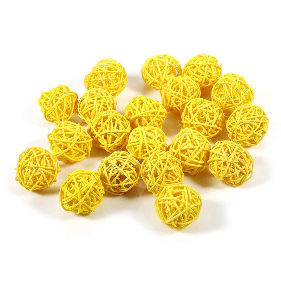 20Pcs Decorative Rattan Balls Ornaments Wedding Christmas Birthday Party Decorations (Yellow)