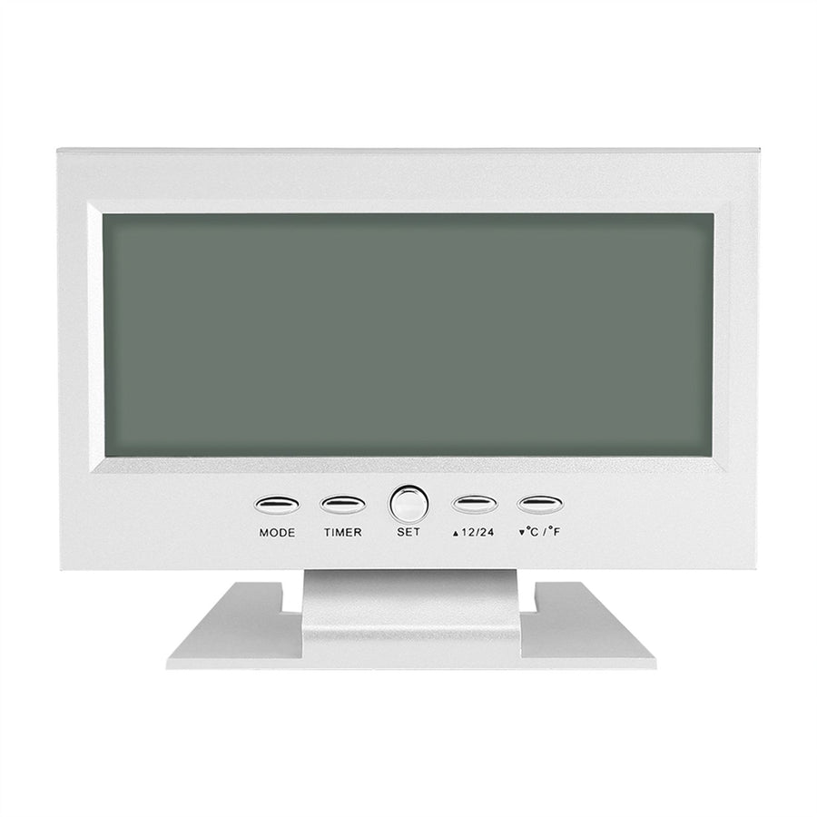 LCD Digital Sound Sensor Table Desk Alarm Clock with Calendar and Temp Display Silver