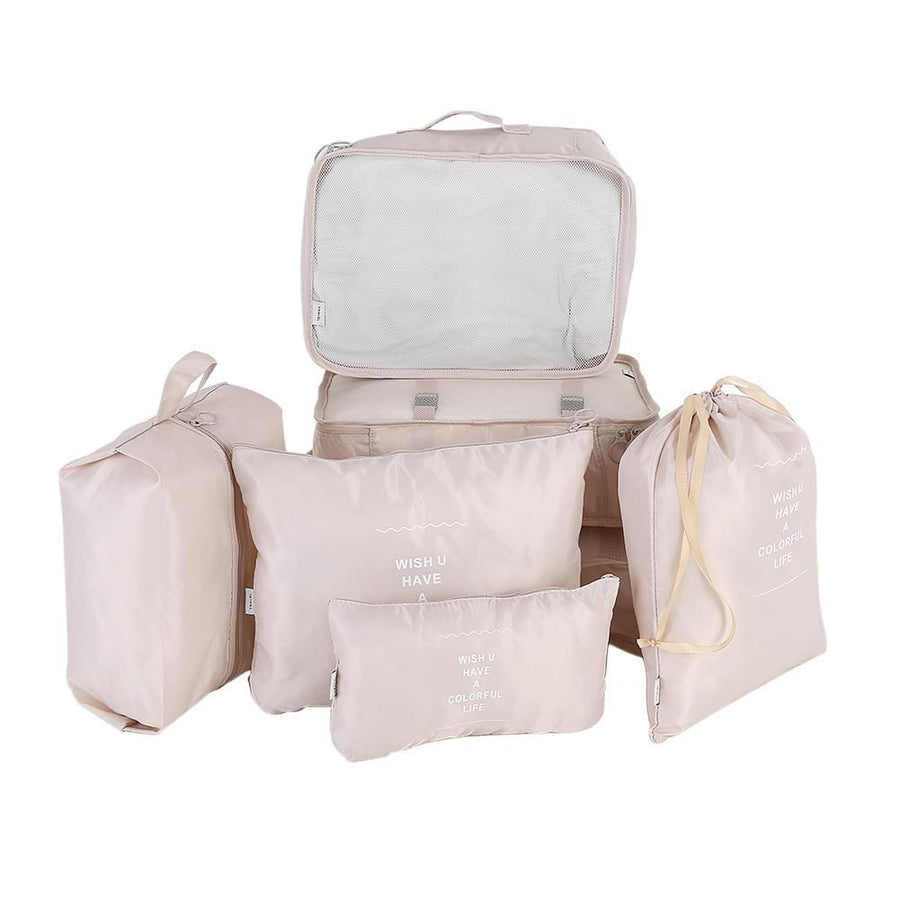 7Pcs Portable Clothes Storage Bag Underwear Packing Travel Luggage Organizer Beige