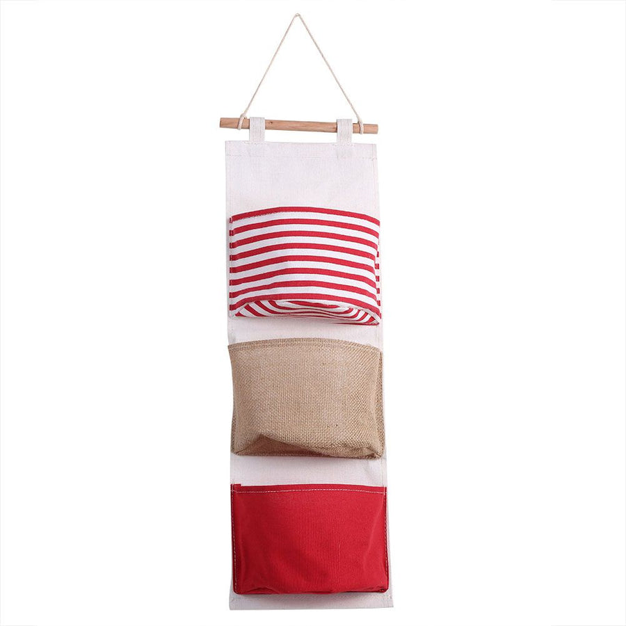 3Layer Linen Storage Bag Wardrobe Hanging Bag Wall Pouch Toys