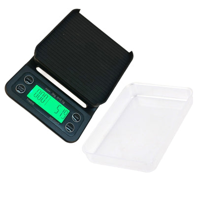 3KG/0.1g Electronic Digital Kitchen Food Scale Drip Coffee Weighing with Timer(Green Backlight)