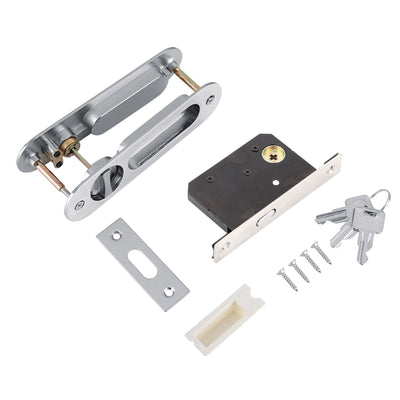 Sliding Door Lock Handle Anti theft with Keys for Barn Wood Furniture Hardware Silver