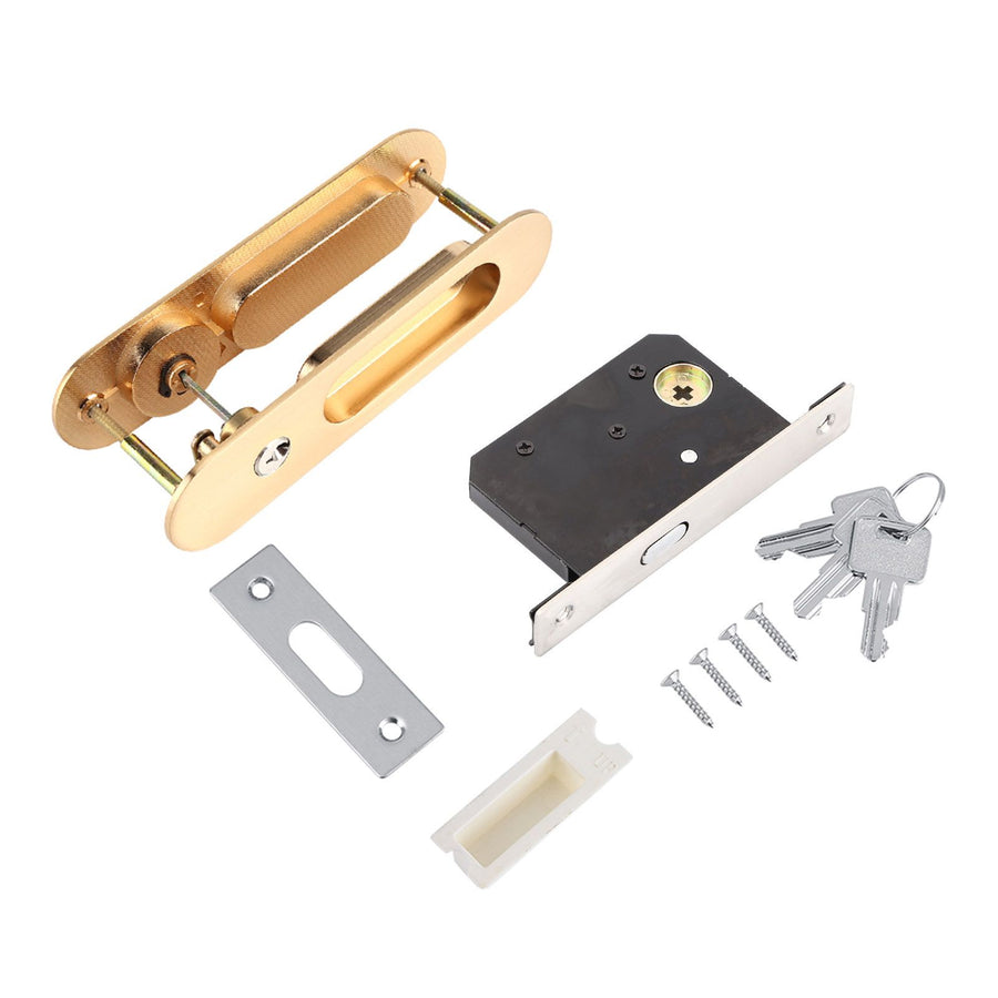 Sliding Door Lock Handle Anti theft with Keys for Barn Wood Furniture Hardware Gold