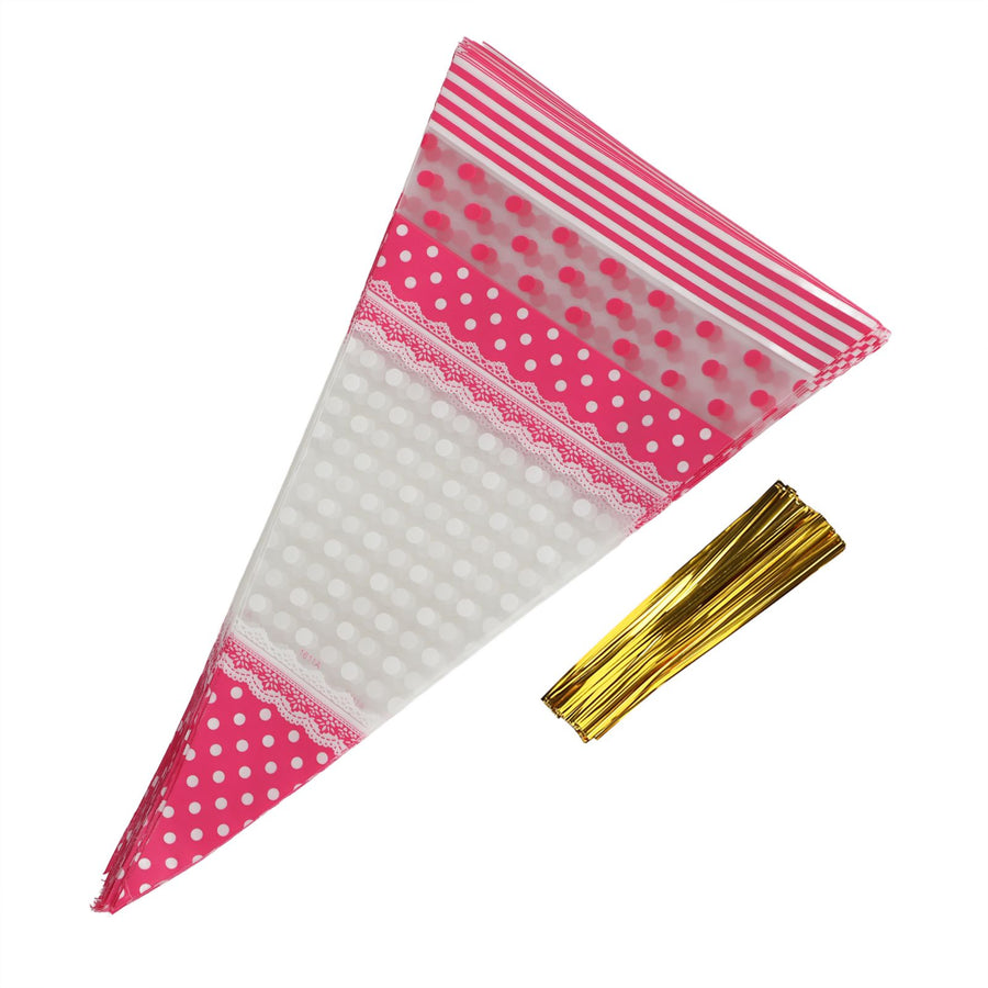 50 Piece Clear Cone Shaped Treat Popcorn Bags Treat Bags Cellophane Candy Bags with Twist Ties