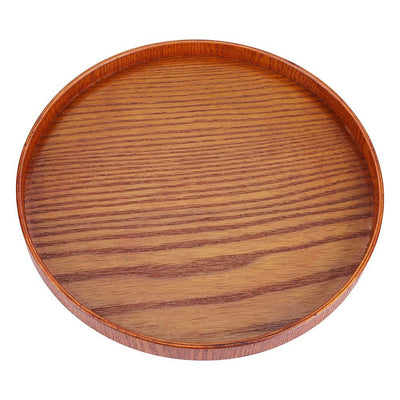Round Natural Wood Serving Tray Wooden Plate Tea Food Server Dishes Water Drink Platter 24 cm