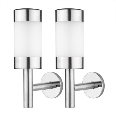2Pcs Stainless Steel LED Solar Power Wall Mount Light Outdoor Garden Yard Sensor Lamp
