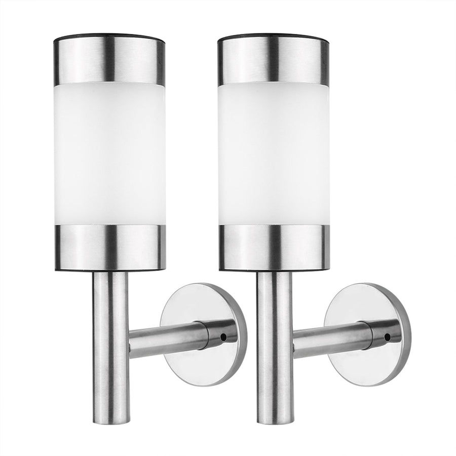 2Pcs Stainless Steel LED Solar Power Wall Mount Light Outdoor Garden Yard Sensor Lamp