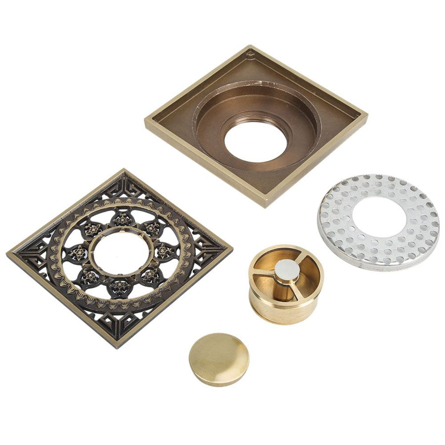 10 x 10 cm Solid Brass Gold Shower Drain Floor Drain Waste Drainer Bathroom Kitchen Balcony