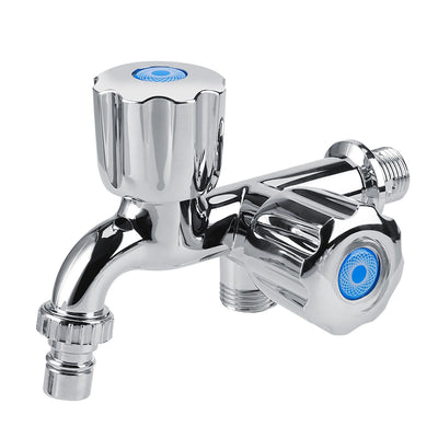 Electroplating Plastic Washing Machine Cold Water Faucet Sink Basin Water Tap with Double Spout Shutter Handle G1/2