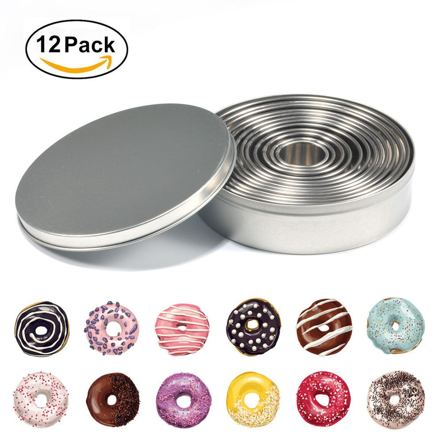12 Pcs Stainless steel Round Cookie Biscuit Cutter Baking Metal Ring Molds for Dough Fondant Do
