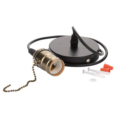 E27 Vintage Pendant Light Holder with Pull Chain Switch Lamp Base Ceiling Mounted (Bronze)