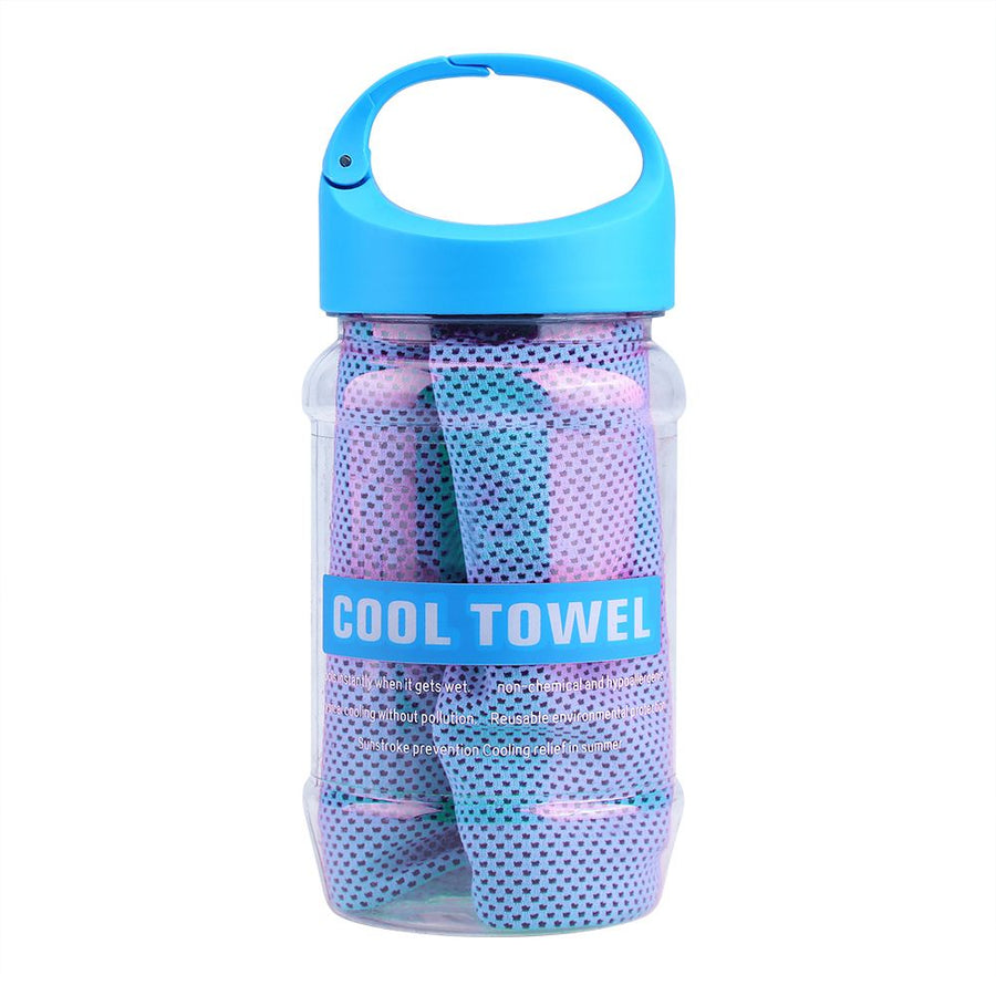 Super Breathable Cooling Effect Towel with Storage Bottle for Sports Gym Workout (Light Blue)