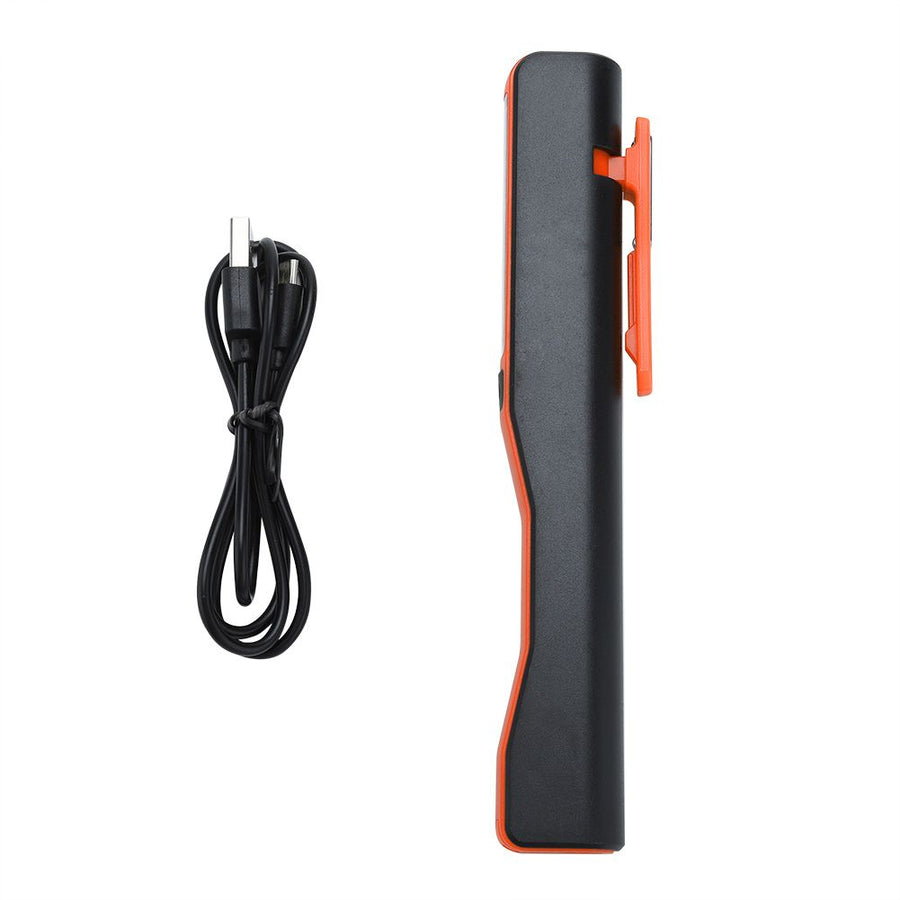 Rechargeable COB LED Flashlight Hand Pocket Pen Work Light with Magnetic Rotating Clip Orange
