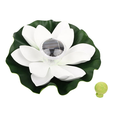 Waterproof Solar Power LED Color Changing Lotus Flower Floating Lamp Garden Colorful White