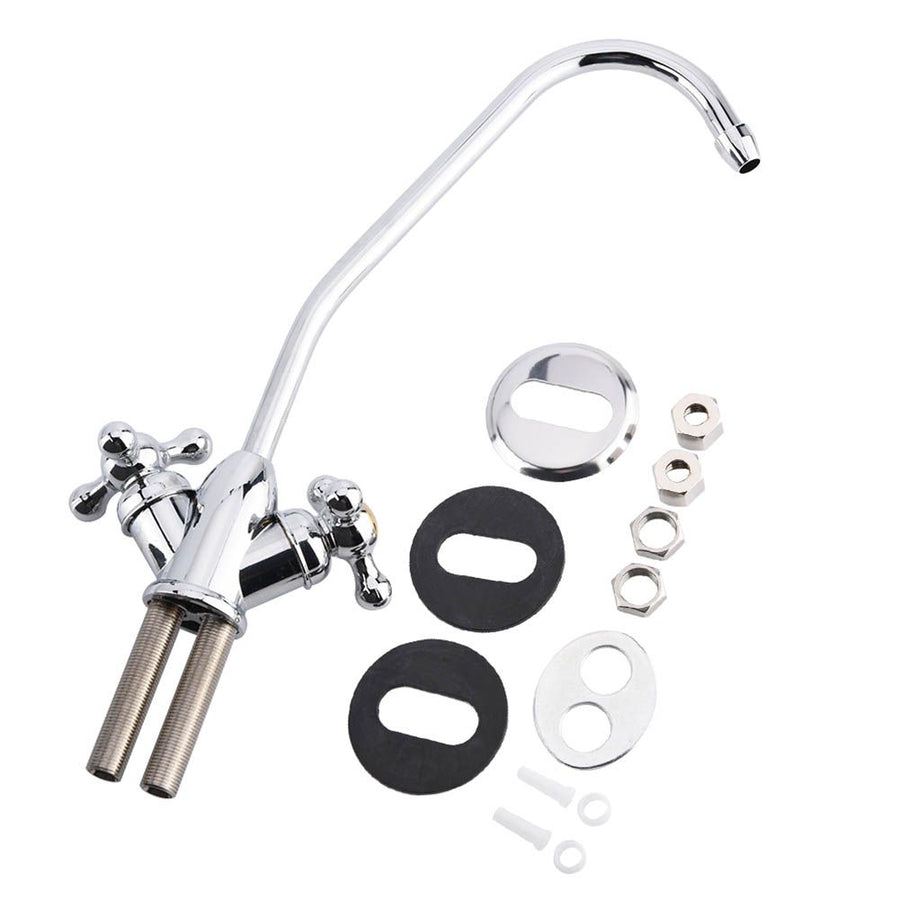 1/4'' Zinc Alloy Kitchen Double Head Faucet Tap Chrome Reverse Osmosis RO Drinking Water Filter