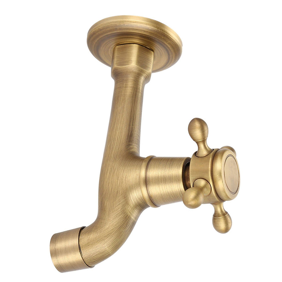 Wall Mounted Vintage Solid Brass Faucet Single Cold Water Tape for Kitchen Sink Mop Pool (Long)