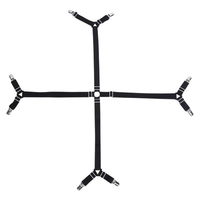 Elastic Crisscross Bed Mattress Sheet Straps Clips Triangle Grippers Holder Fasteners Black