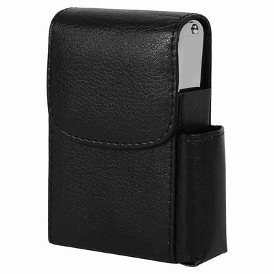 Cigarette Case PU Leather Smoke Tobacco Pouch Lighter Holder Storage Box Container Black