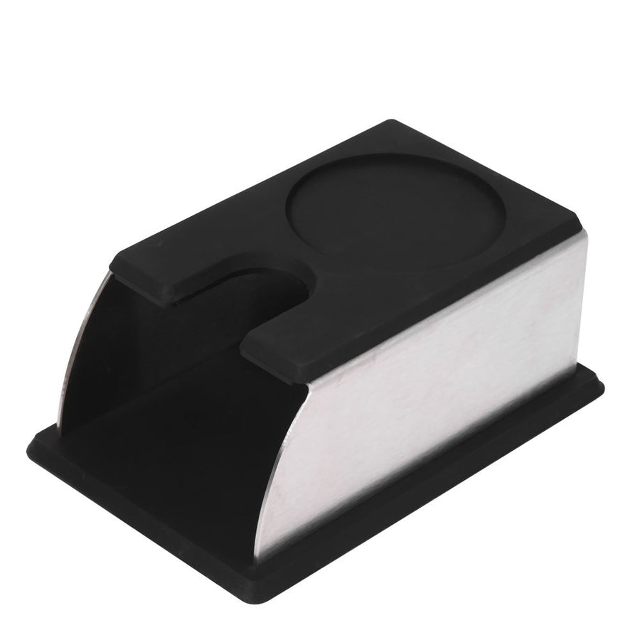 Coffee Tamper Holder Coffee Powder Maker Stand Rack Tool Stainless Steel Silicone (Black)