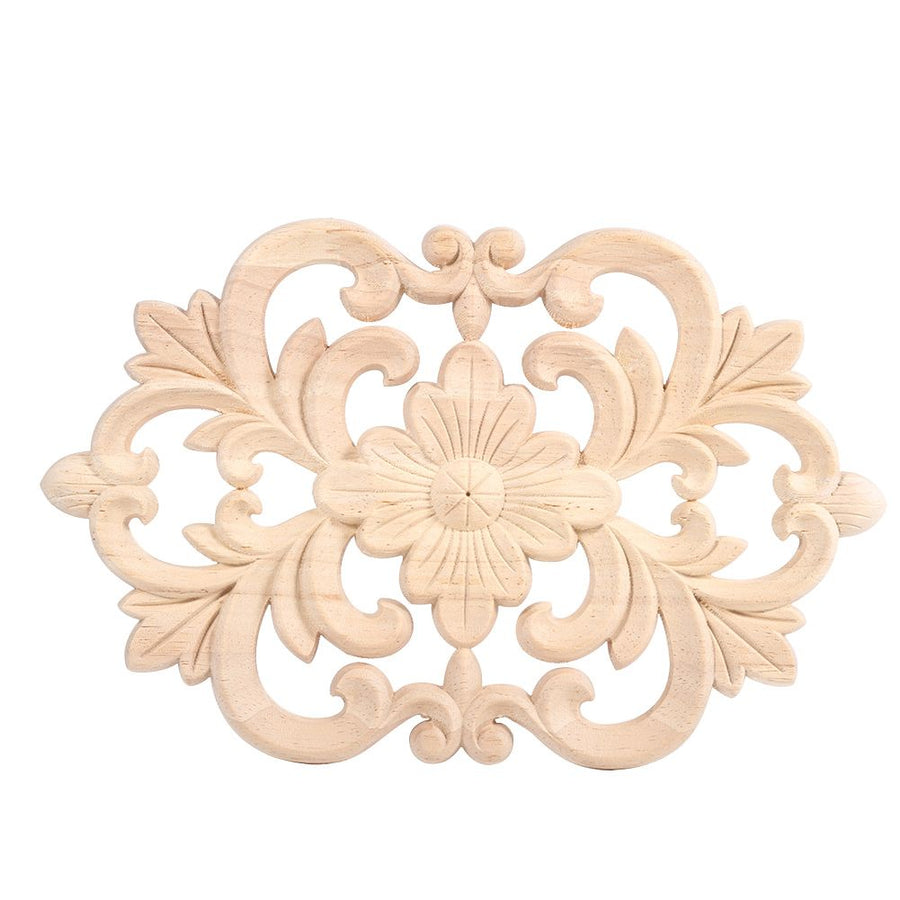 1Pc Wood Carved Onlay Applique Unpainted Furniture for Home Door Cabinet Decoration (22 x 14cm)