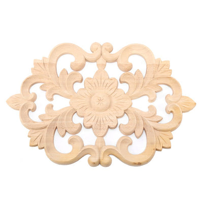 1Pc Wood Carved Onlay Applique Unpainted Furniture for Home Door Cabinet Decoration (30 x 19cm)