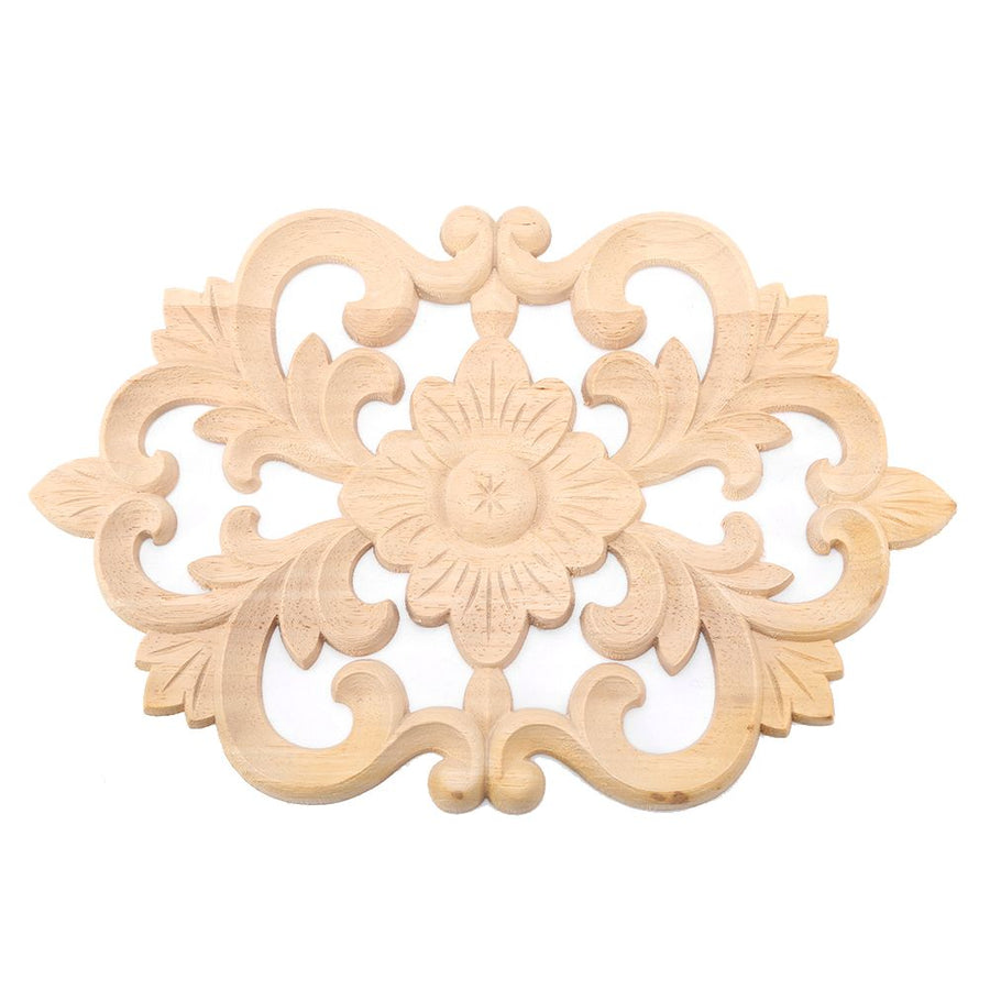 1Pc Wood Carved Onlay Applique Unpainted Furniture for Home Door Cabinet Decoration (30 x 19cm)
