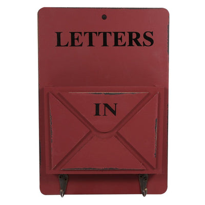 Wood Mail Letter Rack Key Holder Wall Storage Creative Home Decoration with Hook Hanger Red