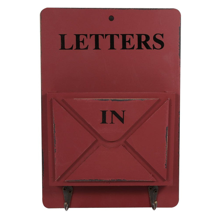 Wood Mail Letter Rack Key Holder Wall Storage Creative Home Decoration with Hook Hanger Red