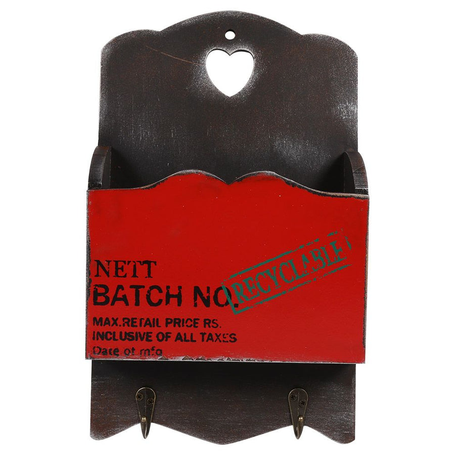 Wood Mail Letter Rack Key Holder Wall Storage Creative Home Decoration with Hook Hanger Red