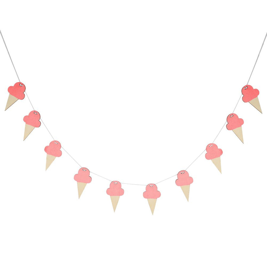 10Pcs Ice Cream Shape Wooden Hanging Garland Nursery Children Bedroom Wall Decorations (Pink)