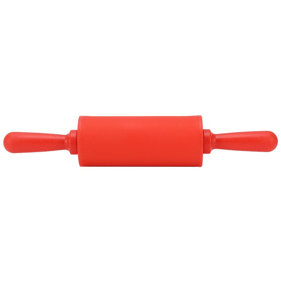 New NOn stick Silicone Rolling Pin Pastry Dough Roller Baking Tool with Plastic Handle Red