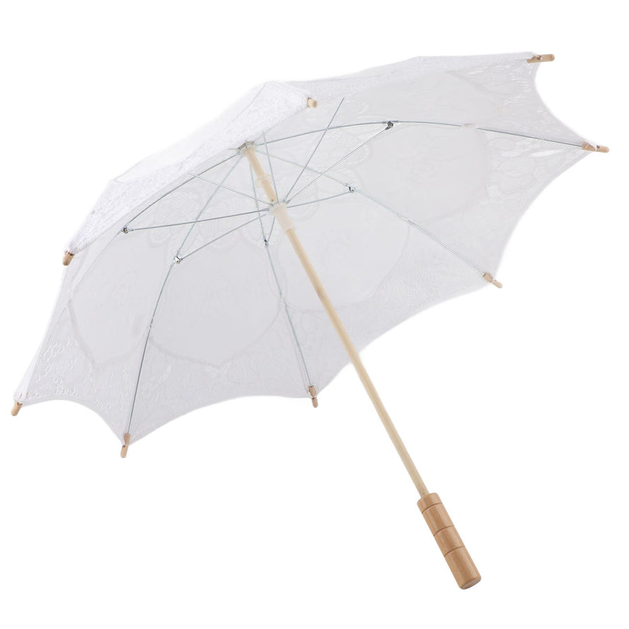 Lady Wedding Lace Umbrella Parasol Sun Umbrellas Party Bridal Photo Taking Decor(White Large)