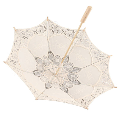 Lady Wedding Lace Umbrella Parasol Sun Umbrellas Party Bridal Photo Taking Decor(Ivory Large)