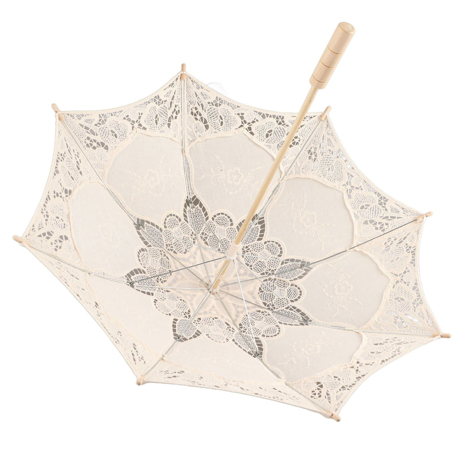 Lady Wedding Lace Umbrella Parasol Sun Umbrellas Party Bridal Photo Taking Decor(Ivory Large)