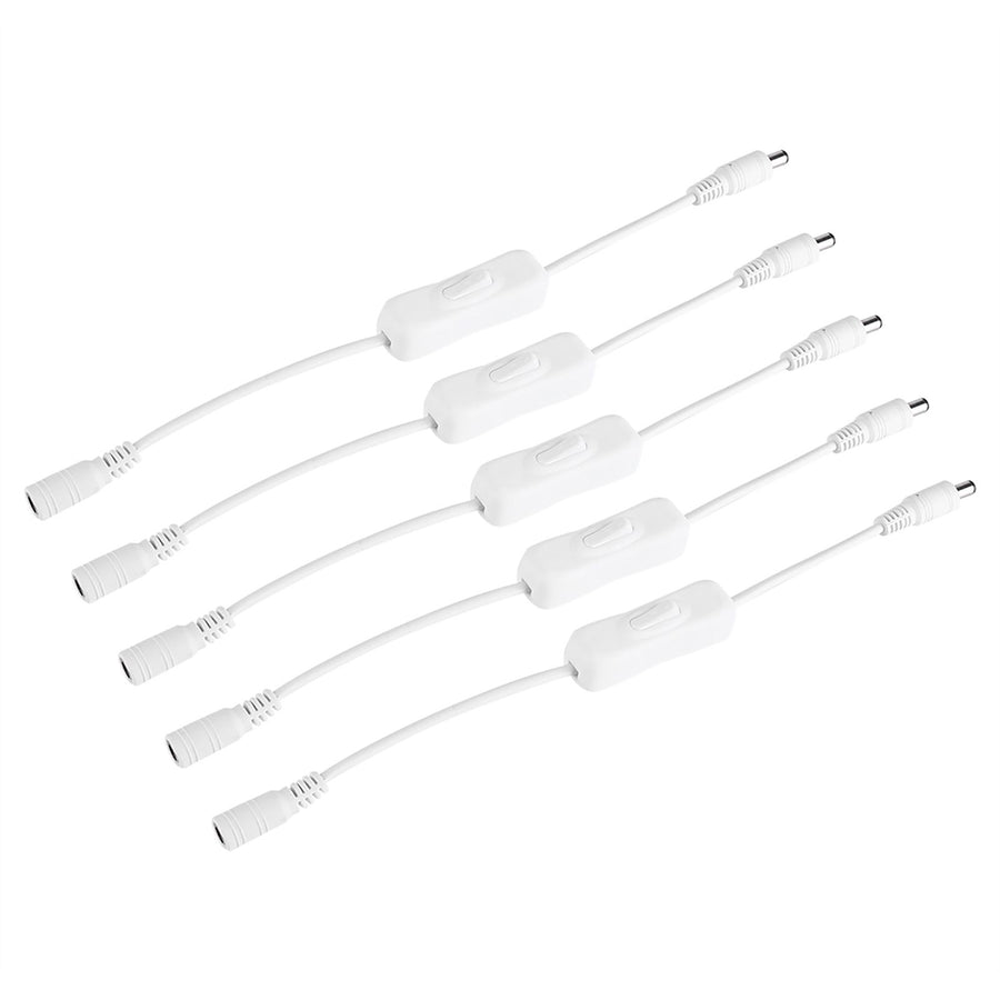 5Pcs LED Strip Light Wire Switch with Female and Male DC 12V Power Connector Plug White