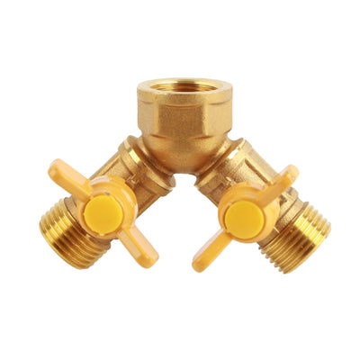 G1/2 Brass Garden Irrigation 2 Way Double Tap Hose Adapter Dual Faucet Connector