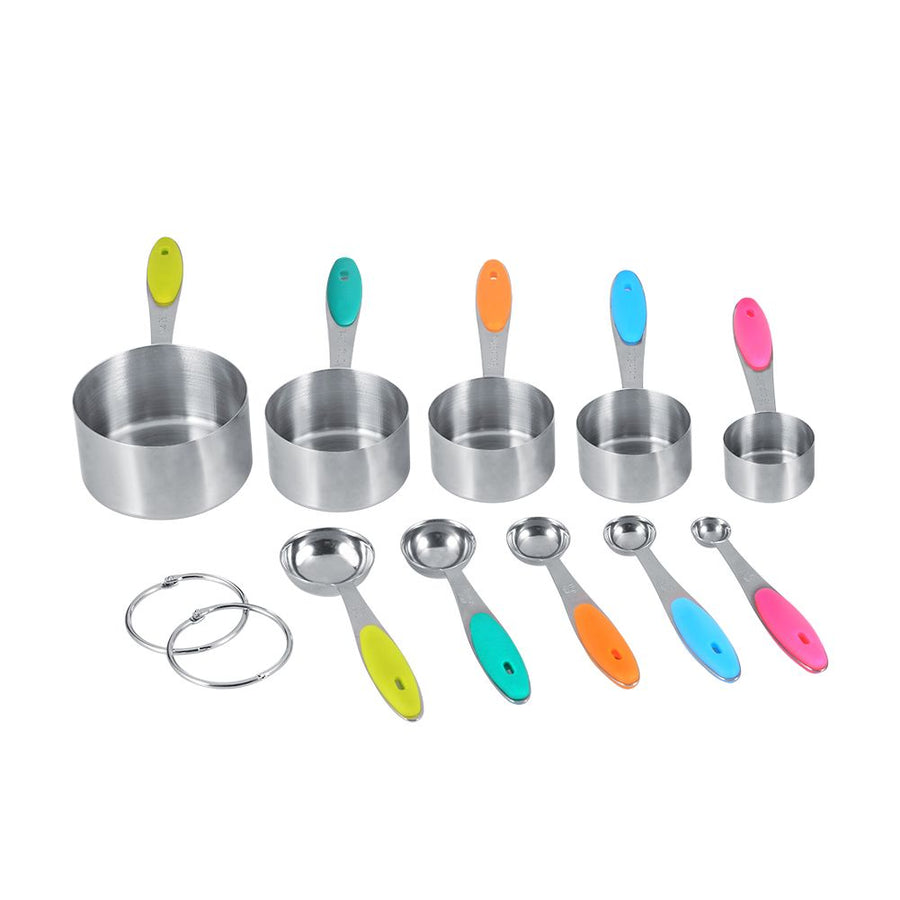 Ejoyous 10 Pieces Stainless Steel Measuring Cups and Spoons with Silicone Handle Grip Kitchen M