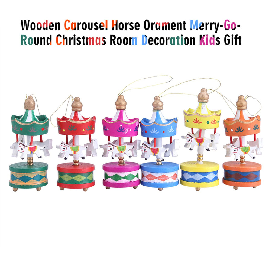 Wooden Carousel Horse Orament Merry Go Round Christmas Room Decoration Kids Gift