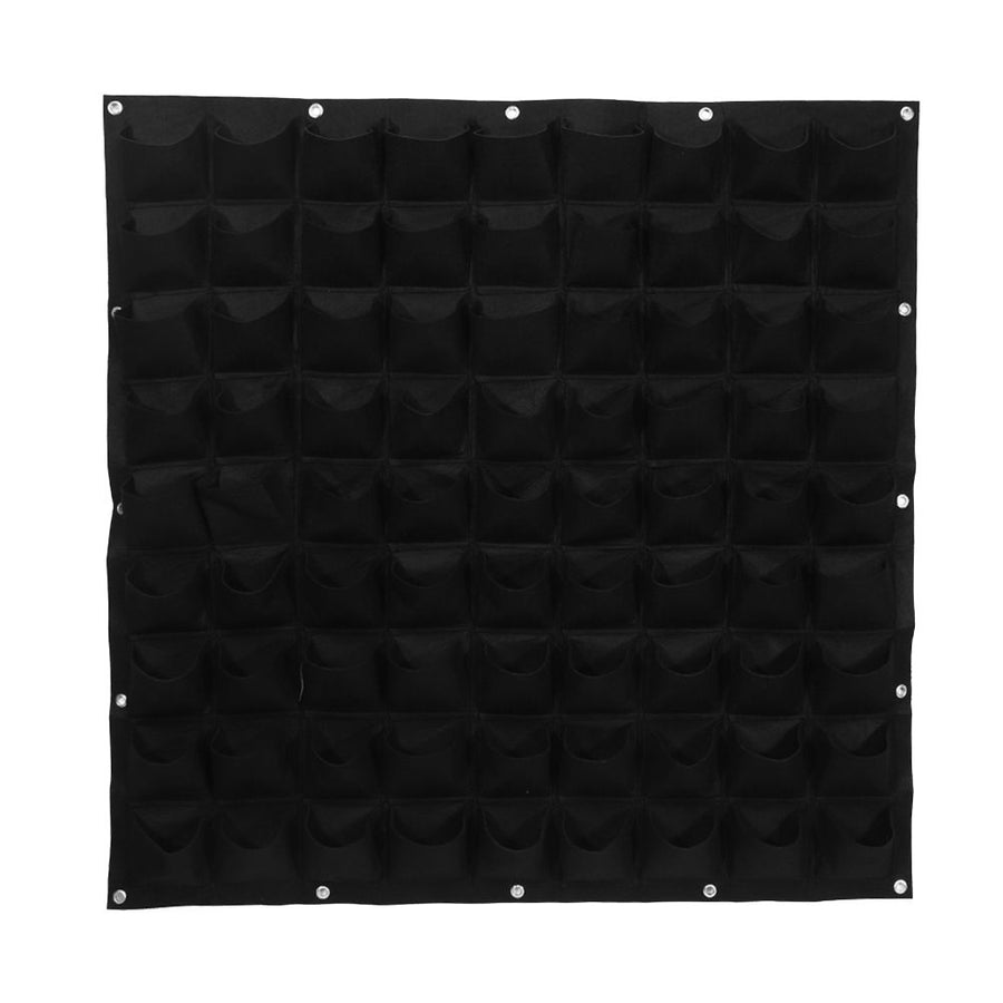 81 Pockets Vertical Felt Garden Plant Growing Container Bags Wall Hanging Planter (Black)