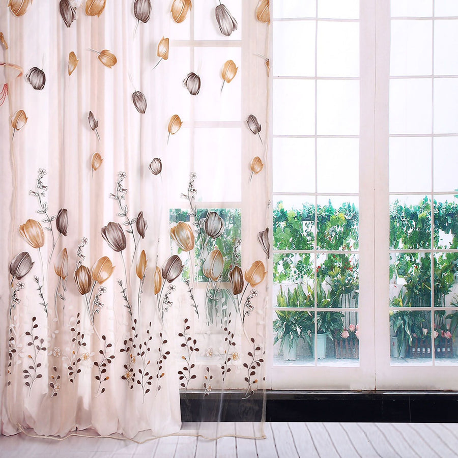 100*200cm Tulips Printing Tulle Curtains Sheer Drape Balcony Window Decoration Orange