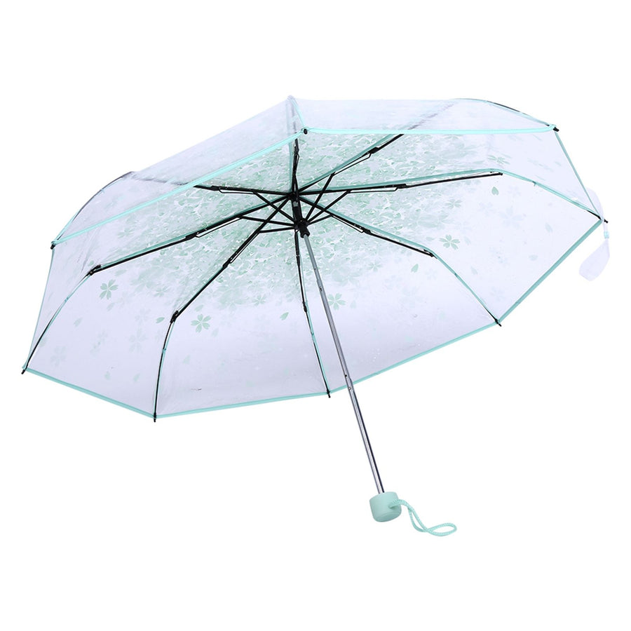 1PC Transparent Folding Umbrella Fashionable Princess Umbrella Cherry Blossom # Light Green
