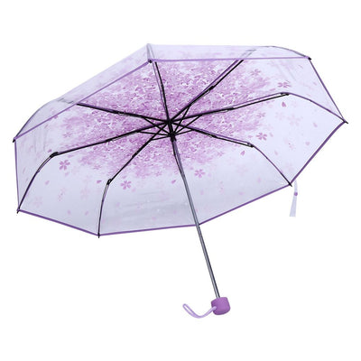 1PC Transparent Folding Umbrella Fashionable Princess Umbrella Cherry Blossom # Light Purple